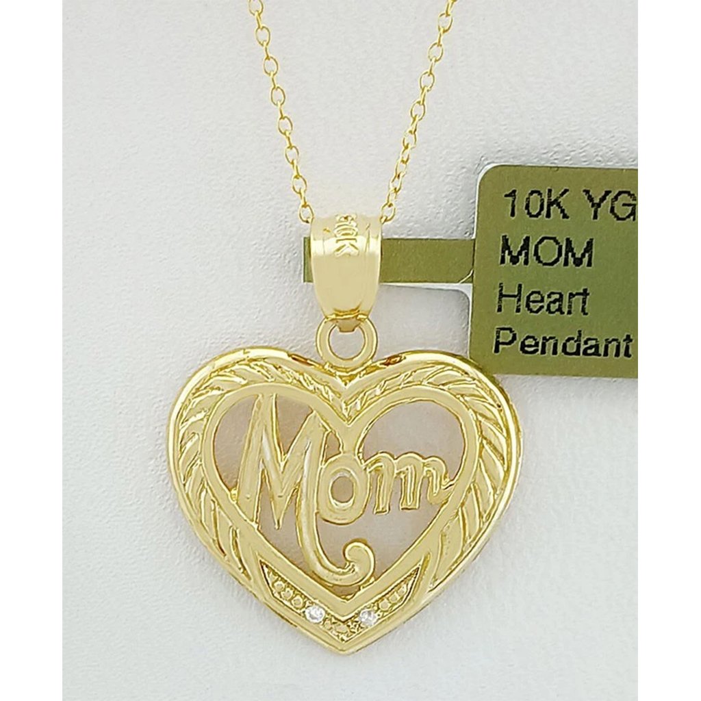 Solid Heart Mom Pendant 10k Solid Yellow Gold